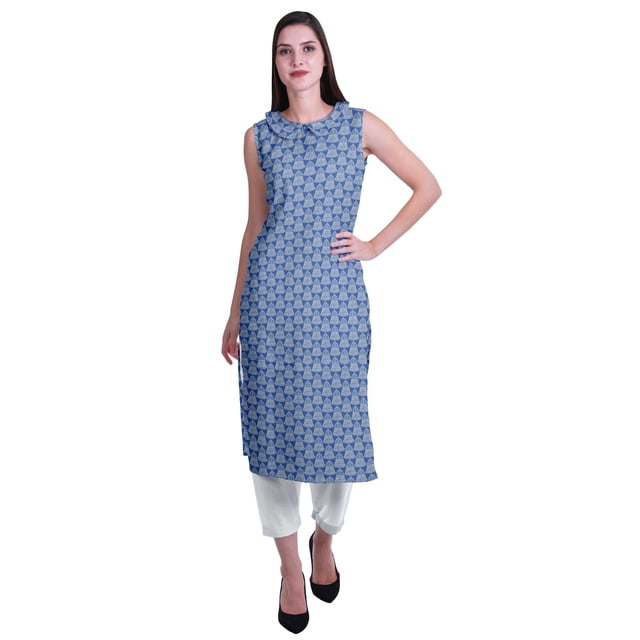 Moomaya Kurta Sans Manches à Col Peter Pan avec Pantalon Ensemble Ethnique 2 Pcs pour Femmes