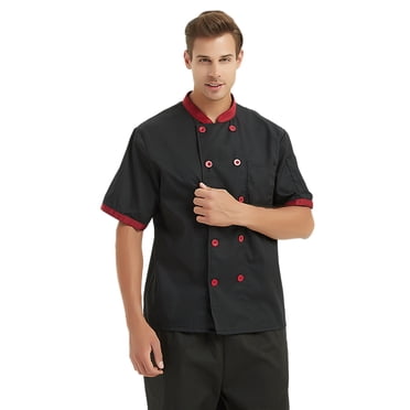 TopTie Unisex Short Sleeve Hotel Restaurant Waiter Chef Coat Jacket-Black-S