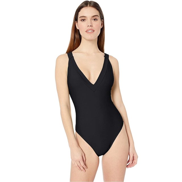 Rachel Roy Maillot de Bain une Pièce pour Femme à Col en V, Dos à Bretelles, Noir, TG