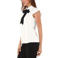 thumbnail image 4 of INSPIRE CHIC Women's Ruffle Bow Tie Chiffon Top Peter Pan Collar Button Down Shirts, 4 of 6