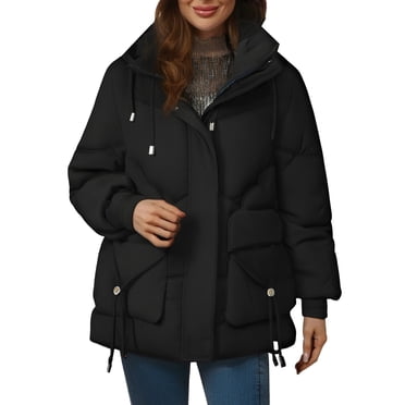 Women's Winter Jackets, Comdrip Women's Winter Down Cotton Padded Jacket Korean Style Loose Hooded Cotton Padded Jacket Casual Warm Cotton Padded Jacket Winter Jackets for Women 2025 Black 4XL
