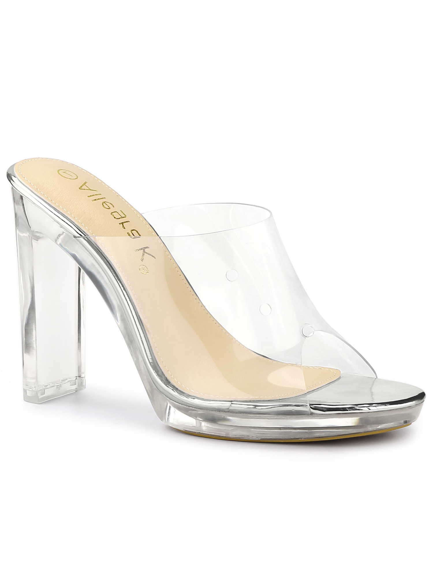 BLISSFUL STEP Women's Clear Platform Blocked Heel Slides Sandals