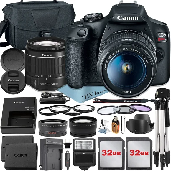 Canon EOS Rebel T7 DSLR Camera with EF-S 18-55mm Zoom Lens + 2 pcs 32GB Memory Card + Case + Tripod + ZeeTech Accessory Bundle