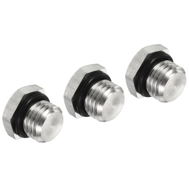 Unique Bargains M12x1.5 Male Plug Stainless Steel Thread Hex Head Socket Pipe Fitting with Sealing Rubber Ring 3 Pack
