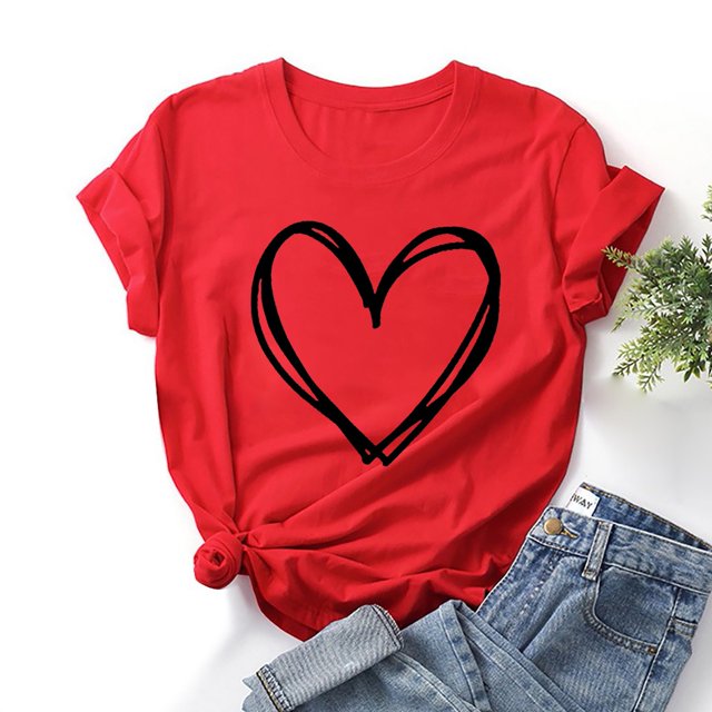Babysbule Hauts d'Été pour Femmes Mode Femmes T-shirt à Manches Courtes Imprimé de la Saint-Valentin Hauts Graphiques Fantaisie