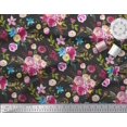 thumbnail image 2 of Soimoi Black Poly Georgette Fabric Feather,Leaves & Ranunculus Floral Print Fabric by Yard 52 Inch Wide, 2 of 3