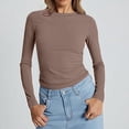 thumbnail image 2 of ManxiVoo Chandail pour Femme à Manches Longues, Col Rond, Coupe Ajustée, Vêtement de Base pour l'Extérieur, Haut de Sport, Confort Extensible, Ajustement Flexible, Taille TP, Café, 2 of 6