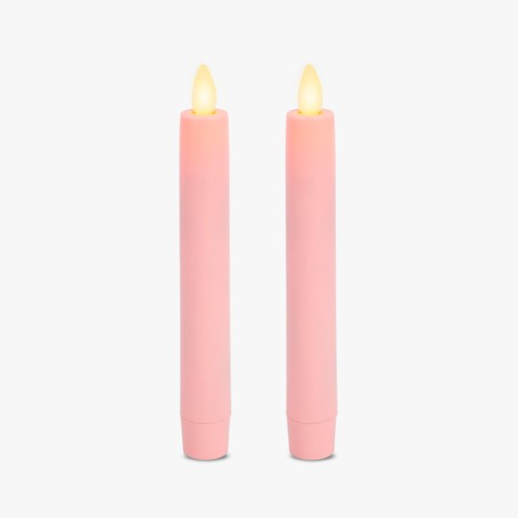 Luminara Set of 2 Flameless Candle Tapers (0.87" x 6.7") Flat Top Real Wax Unscented (Saga Rose)