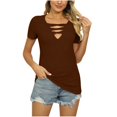 thumbnail image 1 of Birdeem Womens V- Neck Solid Color Cross Belt Insert Short Sleeve Tops, 1 of 1