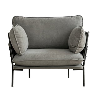 YODOLLA Accent Chair with Side Pocket and Pillow, Upholstered Armchair with Sturdy Metal Frame for Living Room and Bedroom