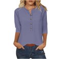 thumbnail image 1 of FAIWAD Womens 3/4 Sleeve Tops Casual Loose V Neck Button Down Tunic Tops Spring Summer Basic Blouse, 1 of 4