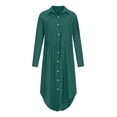 thumbnail image 4 of Cameland Women's Solid Color Single Breasted Lapel Drawstring Shirt Dress Cotton Linen Dress, 4 of 8