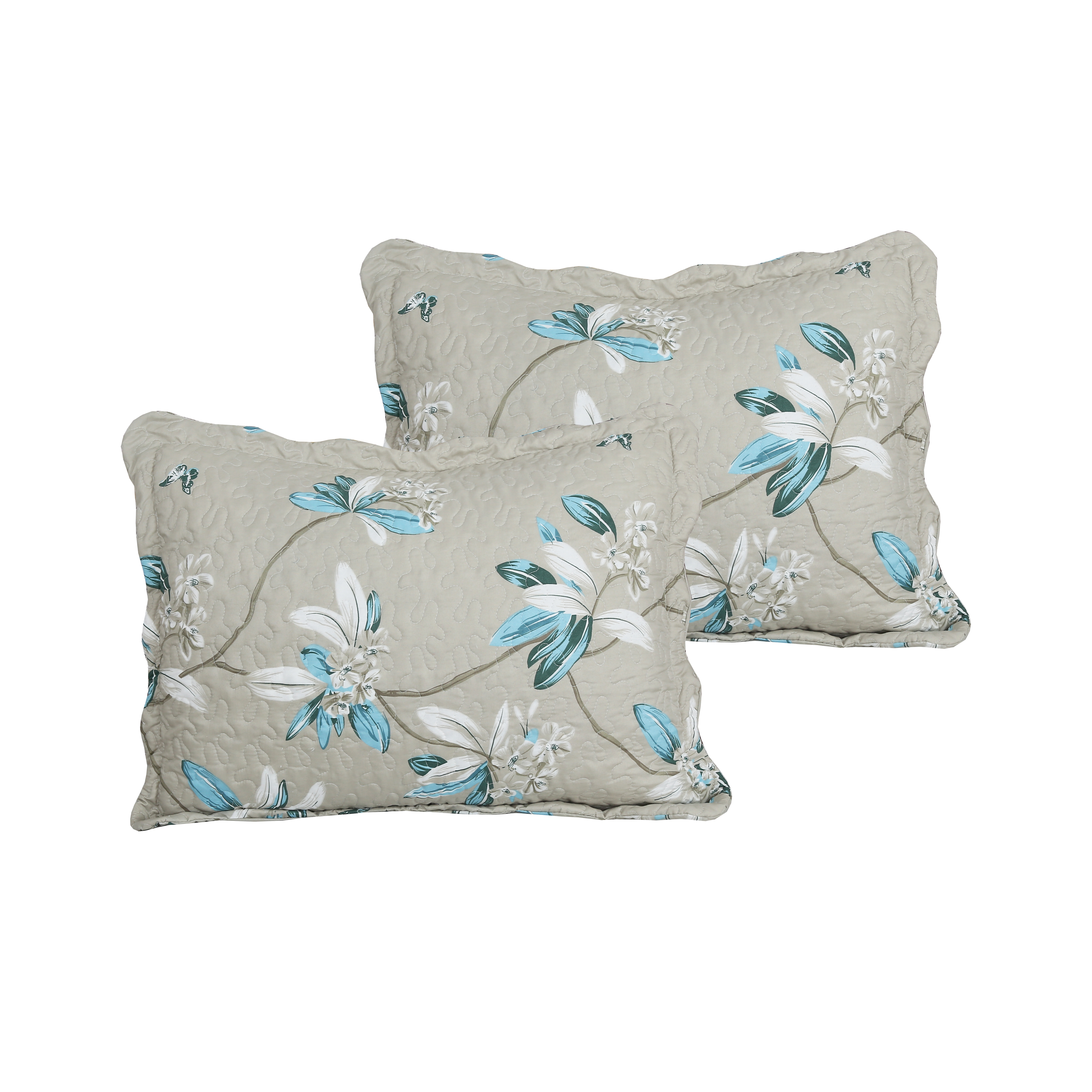 Marina Decoration Couvre-lit à imprimé riche et coutures ultra douces, parure de lit d'été avec taie d'oreiller matelassée, motif floral taupe moderne