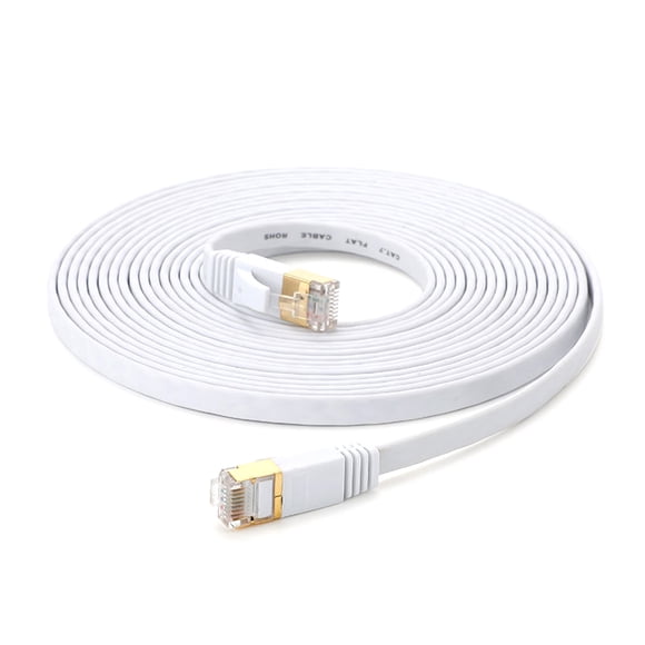 Romacci Cat 7 Ethernet Cable 32AWG Oxygen-free Copper 10Gbps High Speed 600Mhz Bandwidth Flat Internet Network LAN Patch Cord, White 20m
