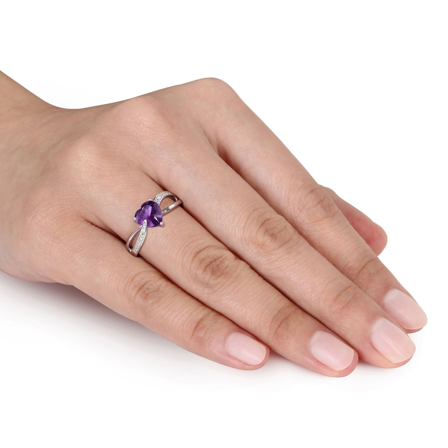 Tangelo 1 Carat T.G.W. Amethyst and Diamond-Accent Sterling Silver Cross-Over Heart Ring