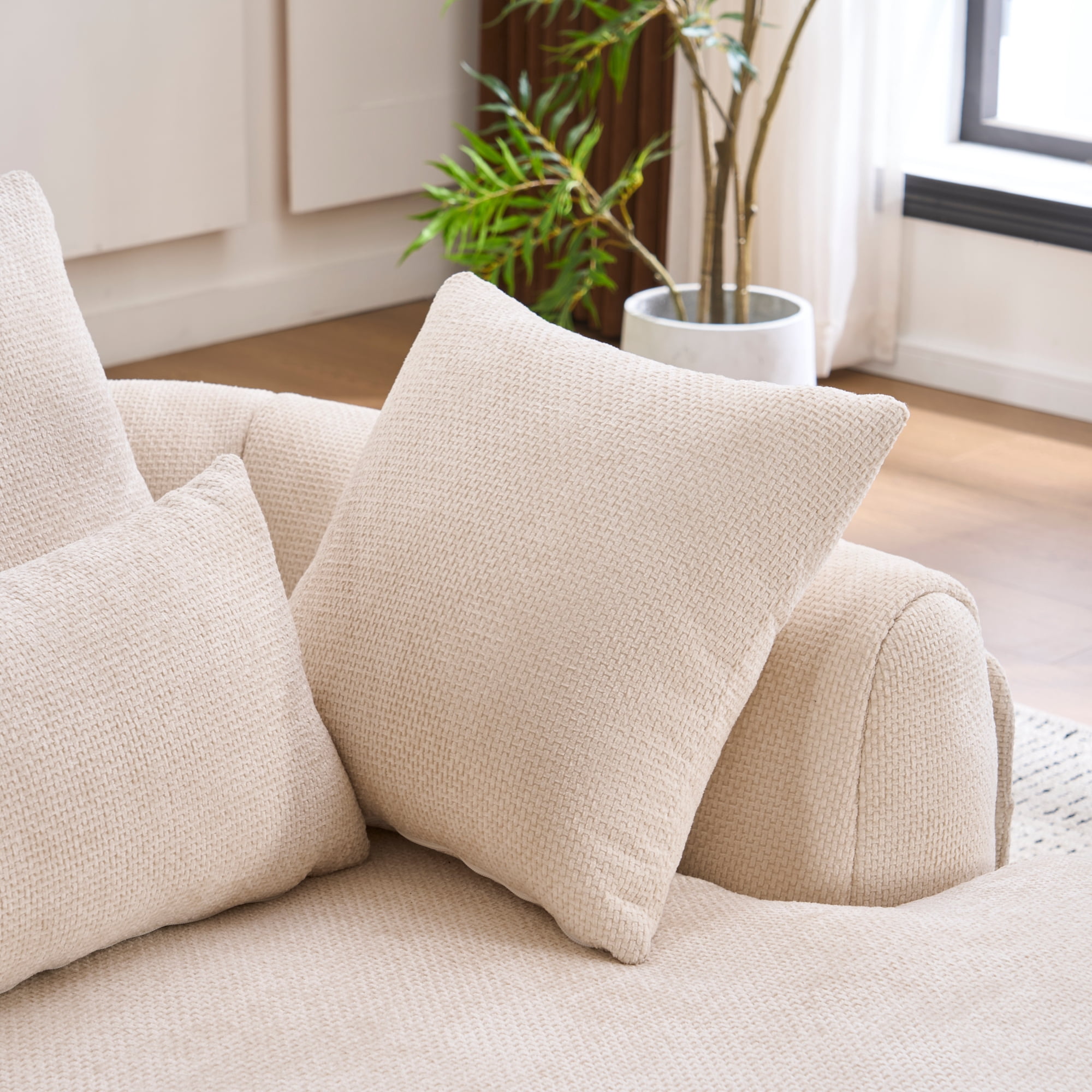 Chaise longue Noble House surdimensionnée, canapé-lit profond en chenille, beige