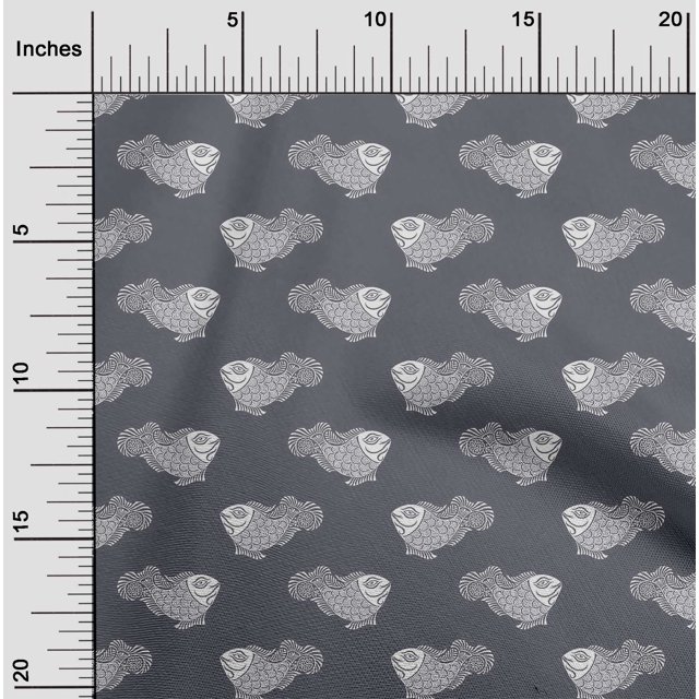 oneOone Tissu Flex en Coton Tissu de Décoration à Blocs de Poisson Imprimé BTY 40 Pouces de Large
