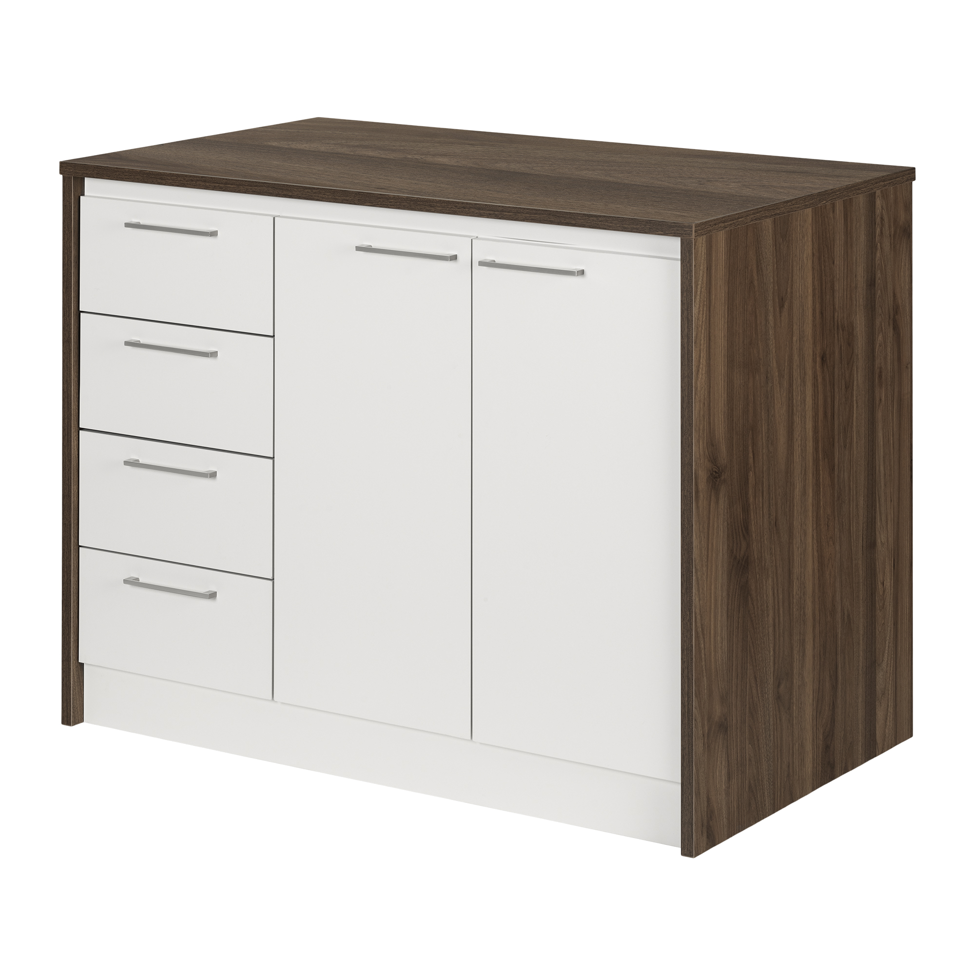 Îlot de cuisine avec rangement, fini Noyer naturel et Blanc, collection Myro de Meubles South Shore
