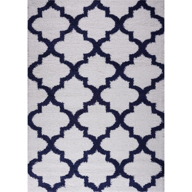 Ladole Rugs Grant Shaggy Fes Made in Europe Beautiful Abstract Polypropylene Area Rug Carpet in Dark Blue White 3'11" x 5'7"