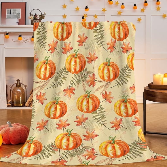 TopLLC Fall Throw Blanket, 27.5"x40" Flannel Fleece Pumpkin & Maple Leaf Pattern Plush Shawl Blanket, Soft Lightweight Skin-Friendly Harvest Decorative Throw Blanket Nap Blanket for Couch Sofa Bed