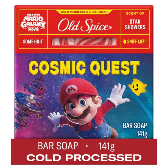 Pain de savon Old Spice saponifié à froid pour hommes, Quête cosmique, parfum de douches d’étoiles, Old Spice x The Super Mario Galaxy Movie, un peu de granules, 141 g