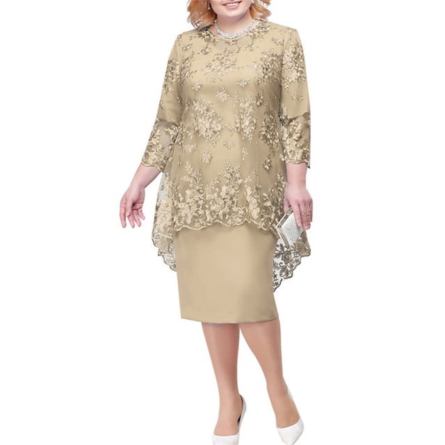 Robes d'Été Grande Taille pour Femmes 2024 Robe de Soirée Brodée Dentelle Brodée Ensemble Robe Deux Pièces Économisez jusqu'à 65 % de Rabais!