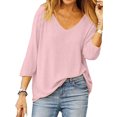 thumbnail image 1 of Nlife Women 3/4 Sleeve V Neck Solid Color Top, 1 of 3