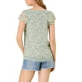thumbnail image 3 of INSPIRE CHIC Blouse Fleurie pour Femme Été Décontractée Col Carré Chiffon Manches Courtes Chemises à Volants TP Vert, 3 of 8