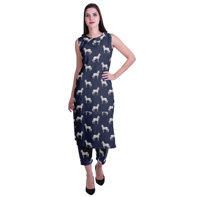 Moomaya Ensemble Kurta Sans Manches à Col Claudine Imprimé pour Femmes, Ensemble Ethnique 2 Pcs