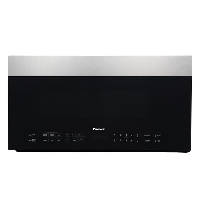 Panasonic NNSG158S Genius Four à Micro-Ondes au-Dessus de la Cuisinière avec Panneau Supérieur en Acier Inoxydable et Grande Porte en Verre Noire Sans Cadre Doté d'Un Panneau de Commande Tactile en Verre Électrostatique avec options de Cuisson à Capteur Incluant Plats Surgelés, Légumes, Pomme de Terre, Boisson, Maïs Soufflé, Poulet, Poisson, Pâtes, Décongélation Automatique, Fondre et Niveau de Puissance, Pavé Numérique, Horloge/minuteur, Démarrage, Arrêt/réinitialisation, Allumage/extinction de la Lumière et Commandes du Ventilateur d'Aération.