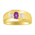 thumbnail image 1 of RYLOS Men's Rings 14K Yellow Gold Classic Nugget 6X4MM Oval Gemstone & Diamond Ring Star Ruby July Birthstone Rings Size 8, 1 of 7