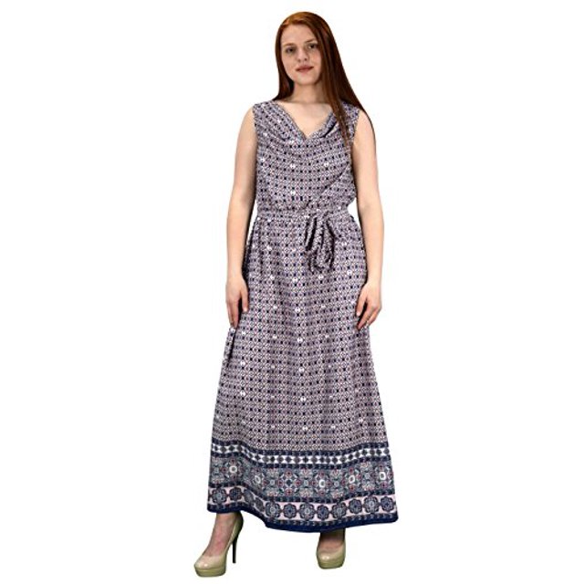 Peach Couture Robe Maxi d'Été Sans Manches à Col Bénitier avec Ceinture Nœud pour Fête