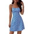 thumbnail image 1 of Women'S Summer Ditsy Floral Backless Back Tie Back Sleeveless Mini Dress Blue XS, 1 of 10
