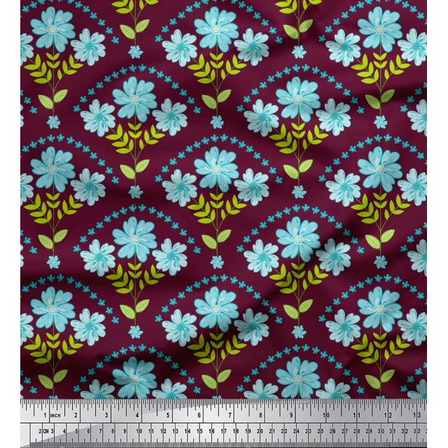 Soimoi Modal Satin Fabric Leaves,Floral & Scale Geometric Decor Fabric Printed Yard 42 Inch Wide