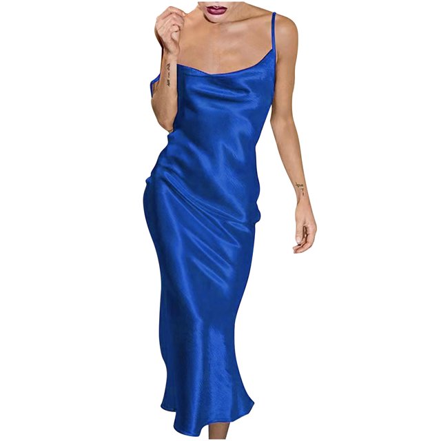 XZNGL Robe d'Été Ample pour Femmes Robe d'Été pour Femmes à Bretelles en Soie et Satin Queue de Poisson Ample et Confortable Robe Ample pour Femmes Été