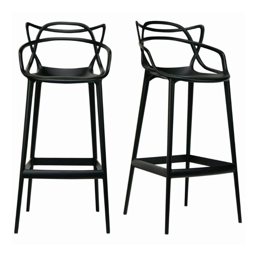 Tabouret moderne du milieu du siècle en polypropylène emmêlé Kooper en Noir, Intérieur - Extérieur Tabouret, Tabouret de cuisine, Tabouret de restaurant Ensemble 2
