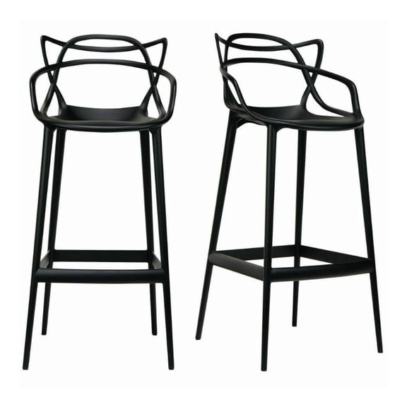 Tabouret moderne du milieu du siècle en polypropylène emmêlé Kooper en Noir, Intérieur - Extérieur Tabouret, Tabouret de cuisine, Tabouret de restaurant Ensemble 2