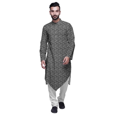 Atasi Cotton Flex Asymmetrical Long Sleeve Kurta For Men Printed Designer Kurta