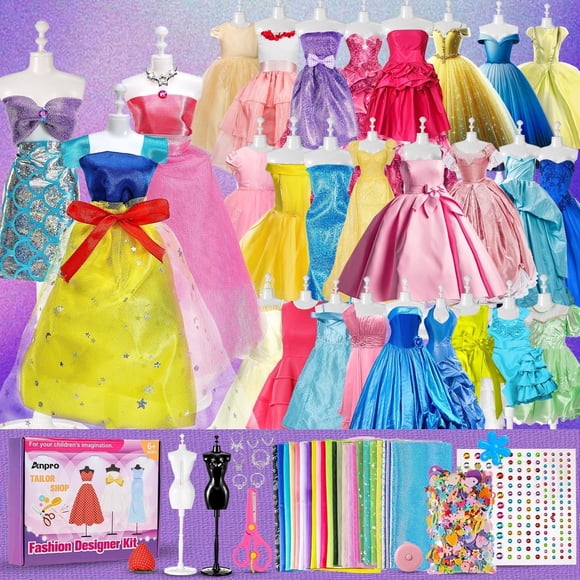 650 Pcs Fashion Designer Kit for Girls, DIY Arts & Crafts Creative Sewing Kit with 2 Mannequins, Doll Clothes Making Set Toys Gifts for Ages 6-12