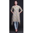 thumbnail image 3 of Bimba Kurti Asymétrique à Imprimé Floral Feuilles Bleues et Pivoines pour Femmes Robe d'Été Indienne Tunique XSmall, 3 of 6