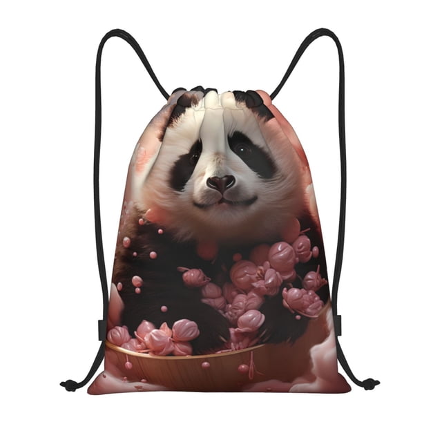 Xecao Cute Cloud Panda Pattern Sports Drawstring Backpack - String Swim Gym Bag with Wet Proof Pocket for Women&Men-Medium