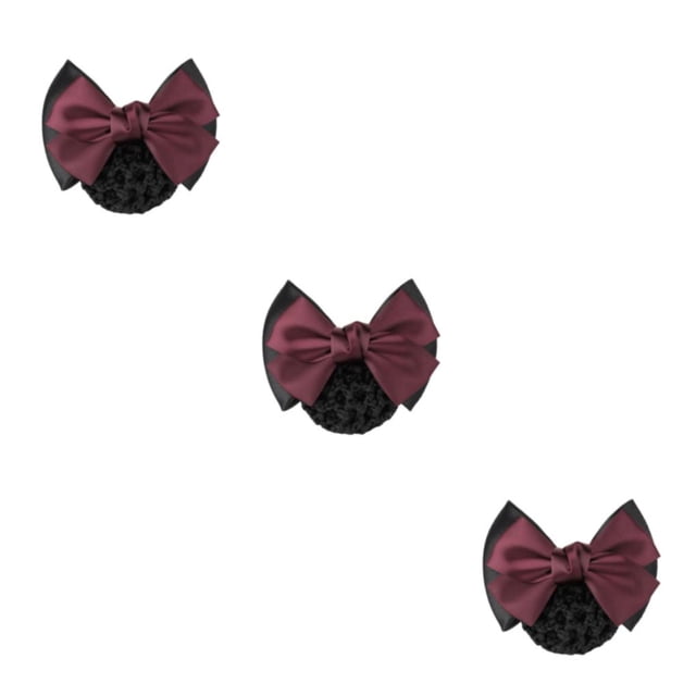 Decodeary Professional Hair Plate Mesh Pocket Practical Snood Net Elegant And Professional Two Bows-wine red 3Set