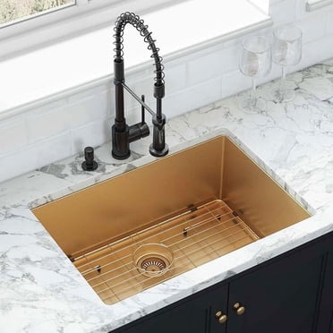 HIGOLD 27 inch Single Bowl Undermount Kitchen Sink,Stainless Steel PVD Nano Gold Drop in Sink 27"×18"×10"