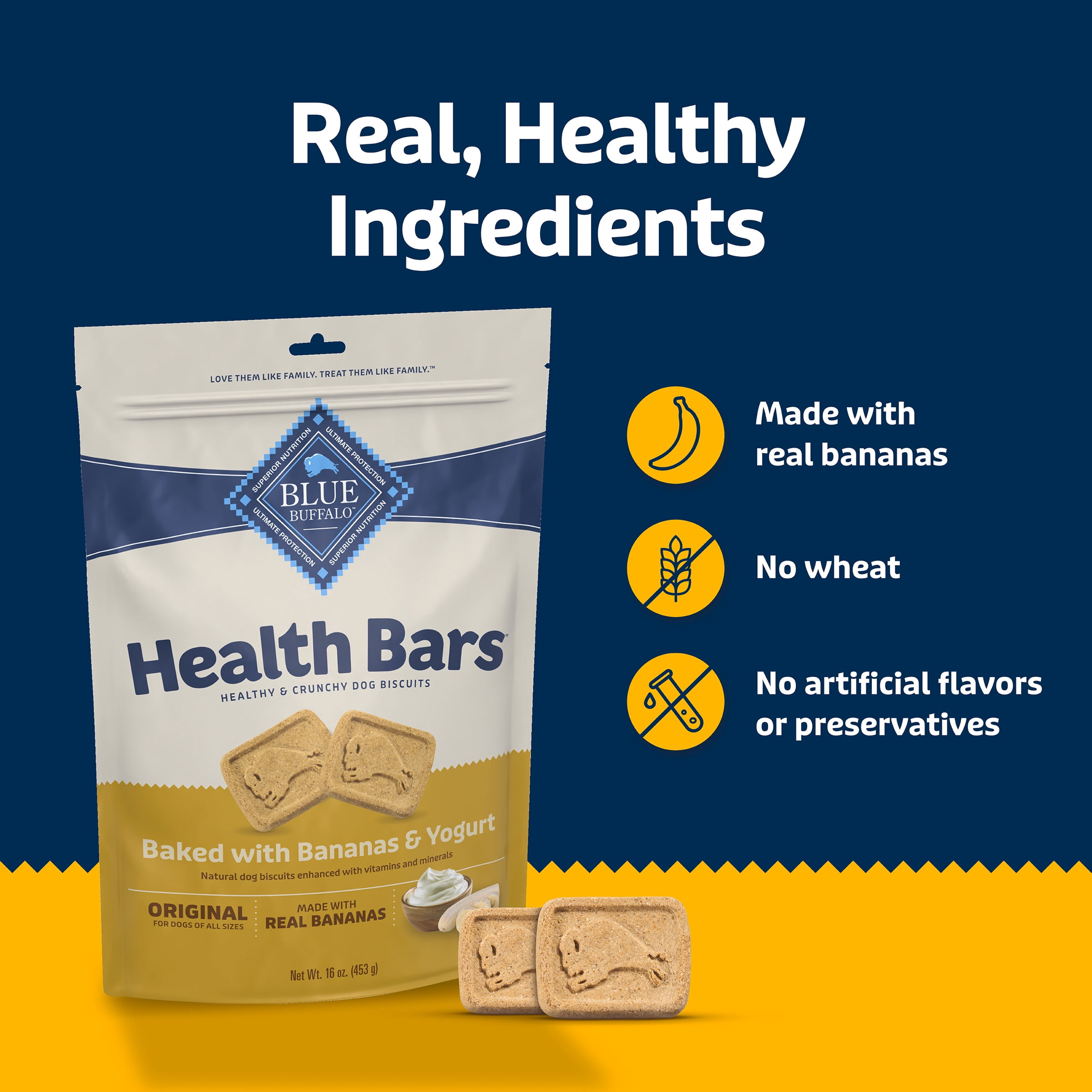 Blue Buffalo Health Bars Biscuits Croquants pour Chiens, Biscuits pour Chiens Bananes et Yogourt.