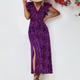 thumbnail image 4 of Jusqu'à 65 % de Réduction! Robes de Mode d'Été pour Femmes 2024 Grande Taille Printemps / Vacances Loisirs Robe à Col en V Taille Haute à Lacets Fendue Imprimée, 4 of 8