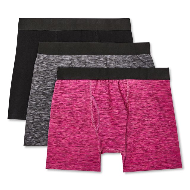 George Caleçons Boxeurs pour Hommes, Lot de 3, Incluant des Paires de Teintes Spatiales Noires, Grises et Roses, Fabriqués en Tricot Coton-Spandex Doux avec Coutures Plates et Grand Ceinture Élastique Anti-Roulis pour un Port Quotidien Respirant et Confortable.