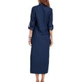 thumbnail image 3 of LUXUR Robe-Chemise en Jean pour Femmes, Col à Revers, Manches Longues, Coupe Ample, Boutonnée, Bleu Marine, m, 3 of 5