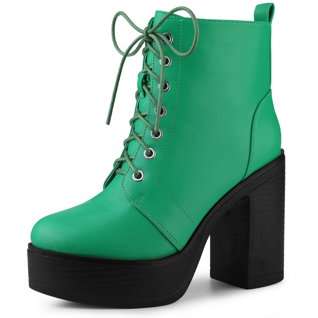 Unique Bargains Bottes de Combat à Plateforme à Talon Haut Épais à Lacets pour Femme Vert US 6