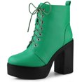 thumbnail image 1 of Unique Bargains Bottes de Combat à Plateforme à Talon Haut Épais à Lacets pour Femme Vert US 6, 1 of 6