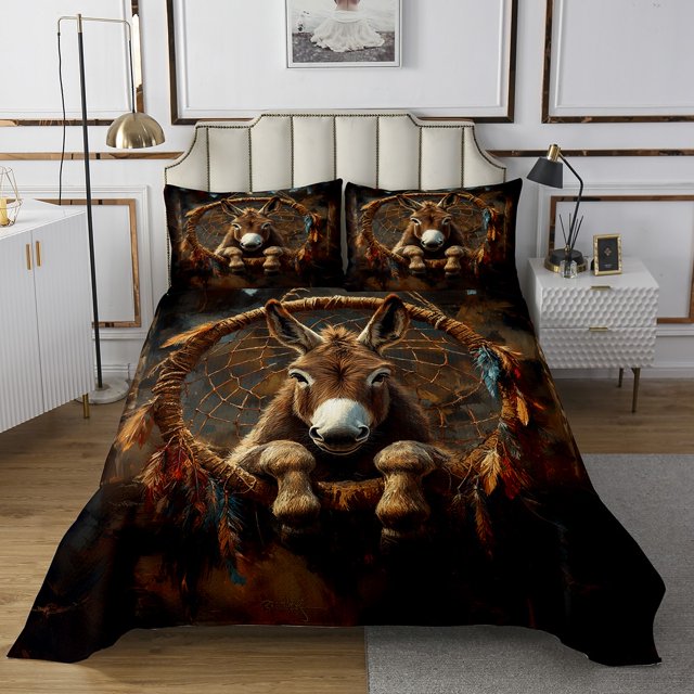 Ensemble de Courtepointe Attrape-Rêves, Couvre-Lit Boho Plume Simple, Décor Bohème Exotique Matelassé Animaux de Ferme